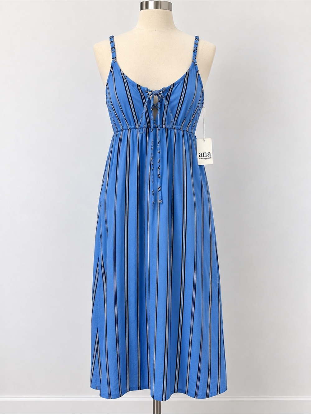 A.N.A. Blue Striped Lace-Up Maxi Dress NWT Size L